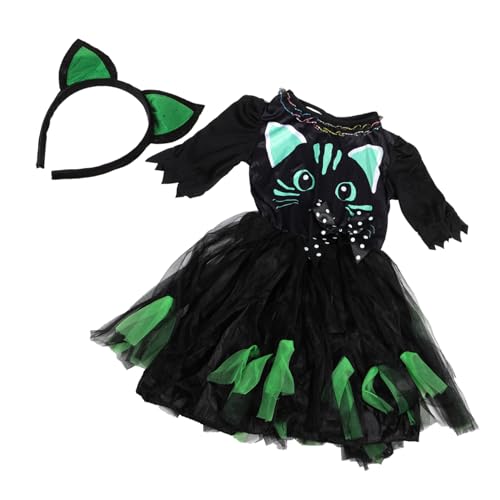 JEWEDECO Katzenkostüm Für Kinder Halloween Katzenkleid Kinder Katzenkleid Mit Stirnband Set von JEWEDECO