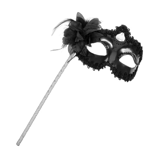 JEWEDECO Masken Spitze Outfits Abschlussball Maske Karnevalsmaske mit Stock Schutzmaske halloween halllowen pferdeparty decorum würfelunterlage Party-Maske Cosplay-Maske Handmaske Black von JEWEDECO