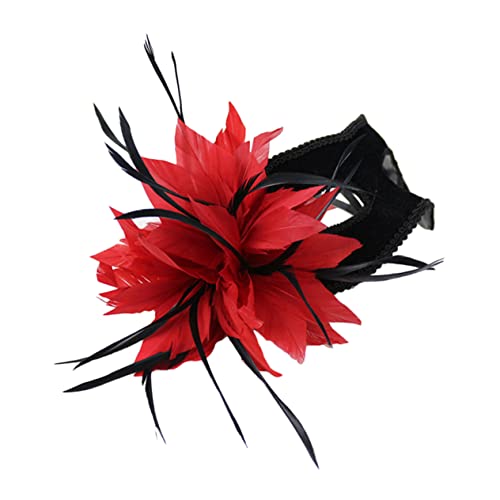 JEWEDECO Maskerade Maske Rotes Dekor Drama-Masken Abschlussball Masken Parade paar Outfits halloween mitgebsel halloween oblaten weihnachtsek Maskerade-Maske Karnevalsmaske Simulation Feder von JEWEDECO