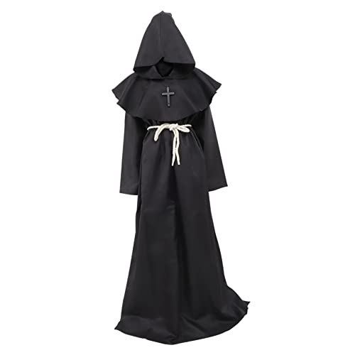 JEWEDECO Priesterkleidung Halloween-Renaissance-Gewand Priester Kostüm Männer Robe Halloween-mönchsrobe Cosplay-mönchsrobe Mönchsrobe Mit Kapuze Kapuzenmantel Kapuzenumhang Black Polyester von JEWEDECO