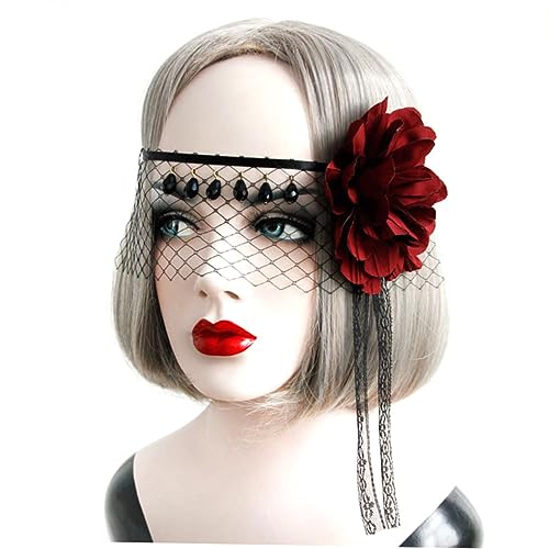 JEWEDECO Schwarze Spitzen Halbtagsmaske Für Frauen Elegantes Party Accessoire Mit Schleier Für Halloween Und Karneval Lustige Kostümmaske Für Maskenball Und Mottoparty von JEWEDECO