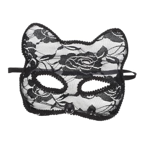 JEWEDECO Spitze Katze Gesichtsmaske Masken für Erwachsene Gesichtsdekore Spitzen-Katzen- Kostüm halloween costume halloween kleidung Party-Maske Cosplay-Maske Plastik Black von JEWEDECO