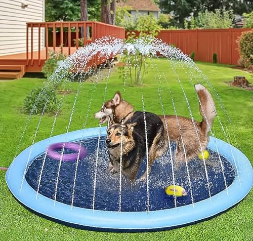 Fido Splash Pool, Fido Splash Pad, Haustier-Wasserspielspielzeug, Hunde-Spritzpad, lustige Garten-Rasenmatte für kleine/mittlere/große Hunde, lustige Outdoor-Garten-Rasenmatte,59in/150cm von JHDZ