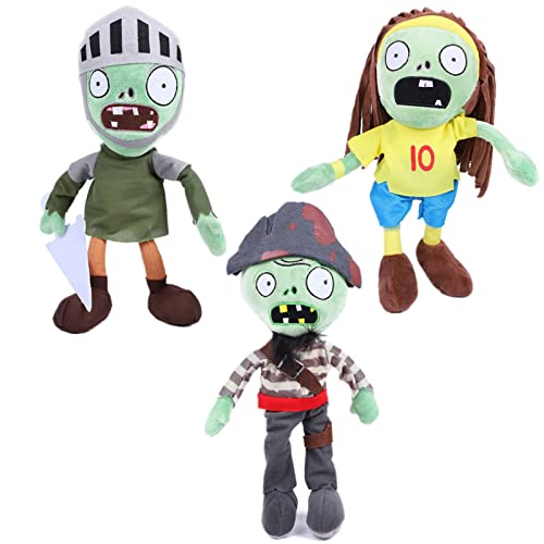 JHESAO 3 Stück Pflanzen und Zombies Plüsch-Zombies-Sets, Spielzeug, Captain Zombie, 1 2 gefüllte weiche Ritter-Zombies-Puppe, Fußball-Zombies, PVZ-Plüschfigur, Puppe von JHESAO