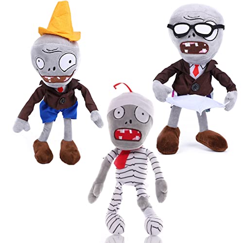 JHESAO 3-teiliges Plüsch-Set mit Pflanzen und Zombies, 1 x 2 gefüllte weiche Zeitungs-Zombie-Puppe, PVZ-Figurenpuppe von JHESAO