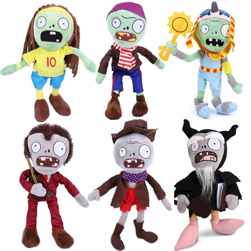 JHESAO PVZ Plushies RA Pflanzen und Zombies Plüschsets Spielzeug-Gitarre, Piraten-Zombies 1 2 gefüllte, weiche Erzmagier-Zombie-Puppe, Fußball-Zombie, PVZ-Plüschfigur, Puppe, Cowboy-Zombies, 6 Stück von JHESAO