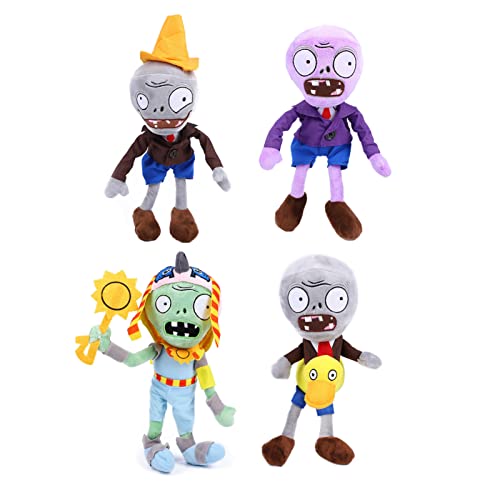 JHESAO Zombie-Pflanzen und Zapfen-Kopf-Zombie-Plüsch, lila, Zombies-Pflanzenset, Spielzeug, 1 2 gefüllte weiche RA-Zombie-Puppe, Enten-Zombie-Puppe, PVZ-Figur, Puppe, 4 Stück von JHESAO