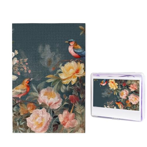 Blumen Vögel Puzzle 1000 Teile Holzpuzzle Personalisiertes Fotopuzzle für Erwachsene Bilderpuzzle Benutzerdefiniertes Puzzle Hochzeitspuzzle für Geburtstag Valentinstag Jahrestag von JHLMN