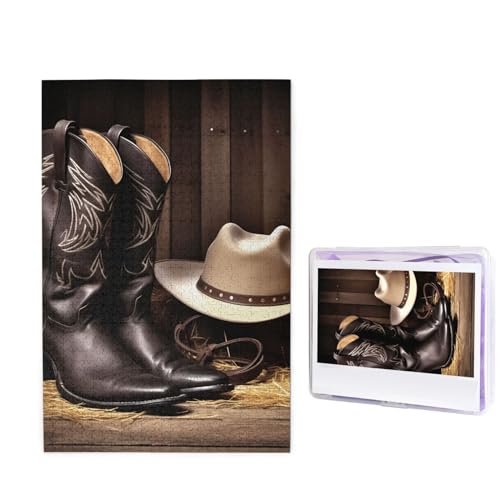 Cowboy Black Hat Western Boots Jigsaw Puzzles 1000 Teile Holzpuzzle Personalisiertes Fotopuzzle für Erwachsene Bilderpuzzle Benutzerdefiniertes Puzzle Hochzeitspuzzle für Geburtstag Valentinstag von JHLMN