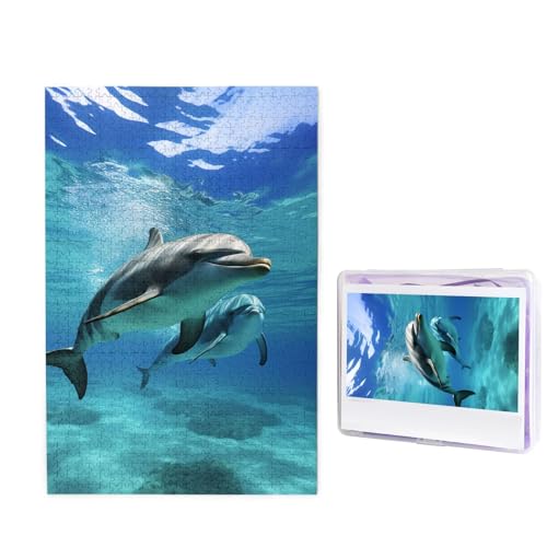 Marine Delfin Puzzle 1000 Teile Holzpuzzle Personalisiertes Fotopuzzle für Erwachsene Bilderpuzzle Benutzerdefiniertes Puzzle Hochzeitspuzzle für Geburtstag Valentinstag Jahrestag von JHLMN