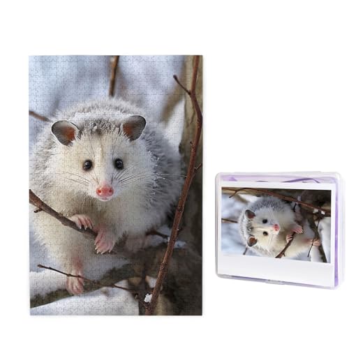 Opossum im Schnee Puzzle 1000 Teile Holzpuzzle Personalisiertes Fotopuzzle für Erwachsene Bilderpuzzle Benutzerdefiniertes Puzzle Hochzeitspuzzle für Geburtstag Valentinstag Jahrestag von JHLMN