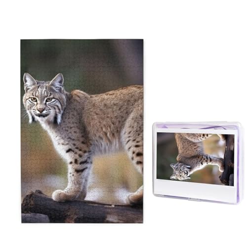 Wild Bobcat Jigsaw Puzzles 1000 Teile Holzpuzzle Personalisiertes Fotopuzzle für Erwachsene Bilderpuzzle Benutzerdefiniertes Puzzle Hochzeitspuzzle für Geburtstag Valentinstag Jahrestag von JHLMN