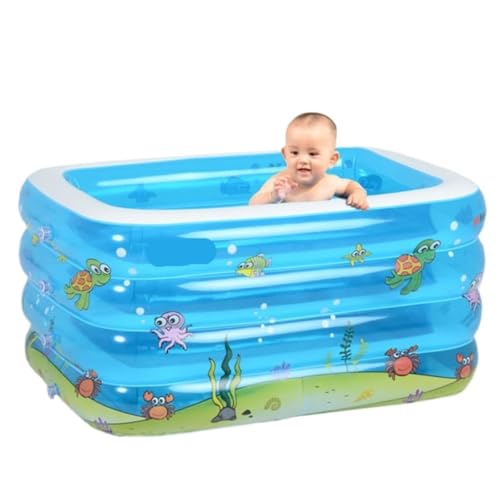 Aufblasbares Schwimmbad 140 cm Blauer, transparenter, bedruckter Pool mit Vier Ringen, verdicktes Schwimmbad, Badewanne, Planschbecken, Innen- und Außenbereich, universell Schwimmbad Kinder von JHMYOB