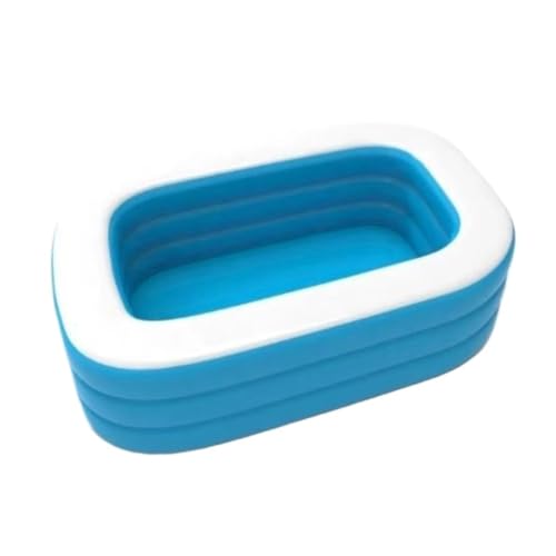 Aufblasbares Schwimmbad Aufblasbarer Pool, Blau Und Weiß, Rechteckiger Pool Mit DREI Ringen, Quadratischer Aufblasbarer Familienpool Schwimmbad Kinder(130*85*48cm) von JHMYOB