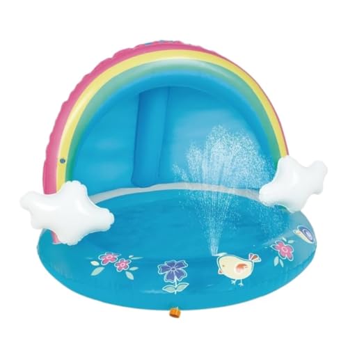 Aufblasbares Schwimmbad Aufblasbarer Pool, Sommerwasserspray, Gelbe Ente, Kinderschwimmbecken, PVC-Cartoon-Spielzeug Mit Überdachungshaus Schwimmbad Kinder(Blue) von JHMYOB