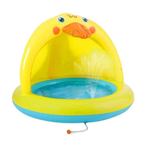 Aufblasbares Schwimmbad Aufblasbarer Pool, Sommerwasserspray, Gelbe Ente, Kinderschwimmbecken, PVC-Cartoon-Spielzeug Mit Überdachungshaus Schwimmbad Kinder(Yellow) von JHMYOB