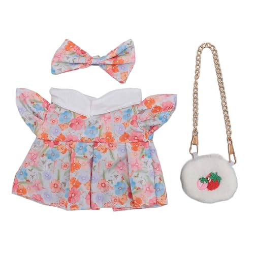 Plüsch-Puppenkleidung, 20 cm, 4-Stil-Puppen-Outfits, Kleid mit Stofffliege und Erdbeertasche, niedliches lustiges Puppenzubehör für den Schlafsaal zu Hause (3) von JHS-TECH