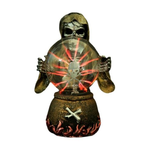 Skelett Magic Touch Plasmakugel lamp,Klassische Neuheit Vintage Spaß Kristallkugel, Bunte Nebel elektrische Blitz Ball Wissenschaft Spielzeug für Kinder, Weihnachten,Halloween (Wizard Skull) von JHzood