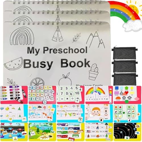 JIABAOZ My Preschool Busy Book, Toddler Busy Book for Kids, Education Workbook Activity Binder Learning, Busy Book Preschool Learning Activities (3 Set) von JIABAOZ