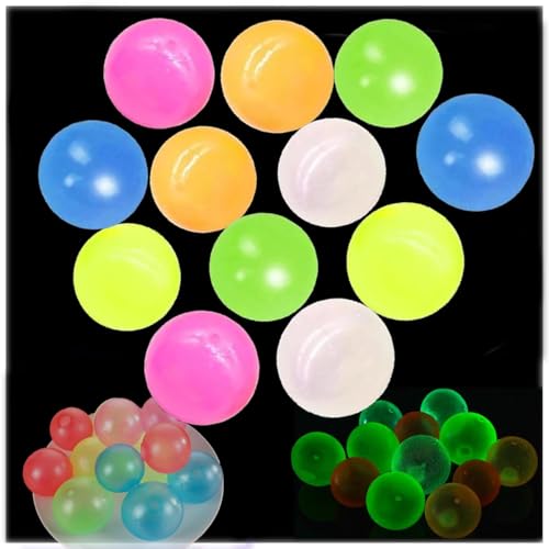 Magic Ceiling Globes, 4/8/12 Pcs Weihnachts HüPfball, Stressball Kinder, Im Dunkeln Leuchtender Dekompressionsball, Beleuchten Durchsichtig Quetschball, dekompressionsspielzeug (12 pcs,Nicht klebrig) von JIABAOZ