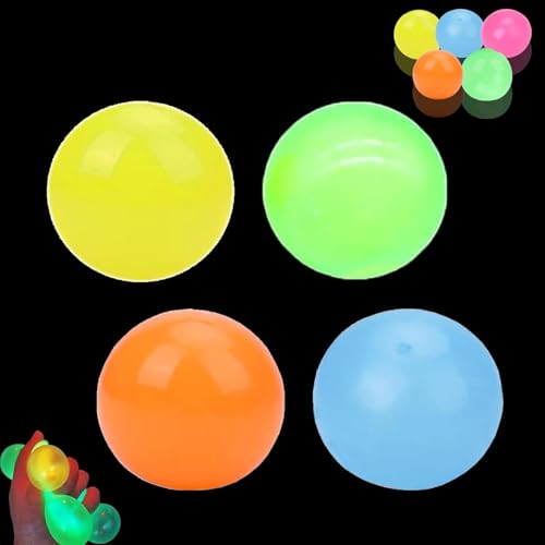 Magic Ceiling Globes, 4/8/12 Pcs Weihnachts HüPfball, Stressball Kinder, Im Dunkeln Leuchtender Dekompressionsball, Beleuchten Durchsichtig Quetschball, dekompressionsspielzeug (4 pcs,Nicht klebrig) von JIABAOZ