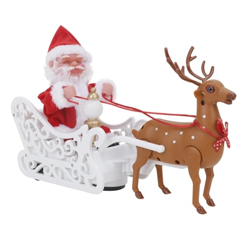 Elektrisch Laufender Rentier Santa mit Musik,Elektrische Elche ziehen Santa Claus Schlitten Spielzeug,batteriebetriebener Hirschkarren, Elchschlitten, Singen Weihnachten Santa Claus Rentier Ornament von JIAHG