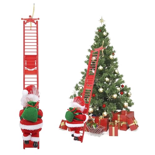 JIAHG Elektrische Weihnachtsmann Kletterleiter mit Musik, Santa Claus Kletterleiter,Elektrischer Weihnachtsmann klettert Leiter zu Baum, klettert auf und ab, Weihnachtsfiguren Ornament von JIAHG