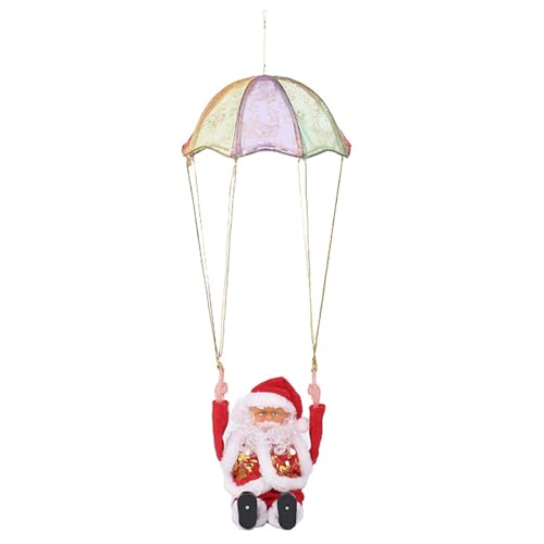 JIAHG Elektrischer Fallschirm Santa Taumeln mit Musik, batteriebetriebene Weihnachtsmann Plüsch Spielzeug Puppe, Weihnachtsbaum hängende Ornament Dekoration Urlaub Weihnachten Party Zubehör Geschenk von JIAHG