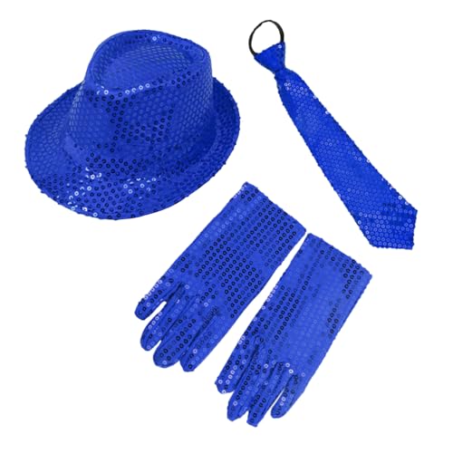 JIAHG Glitzer Outfit Kinder,Glitzer Accessoires Jungen,Pailletten Kostüm Mädchen,mit Pailletten Fliege,Handschuhe,Tanzhut,Pailletten Kostüm Silber für Fasching Party Dance Performance von JIAHG