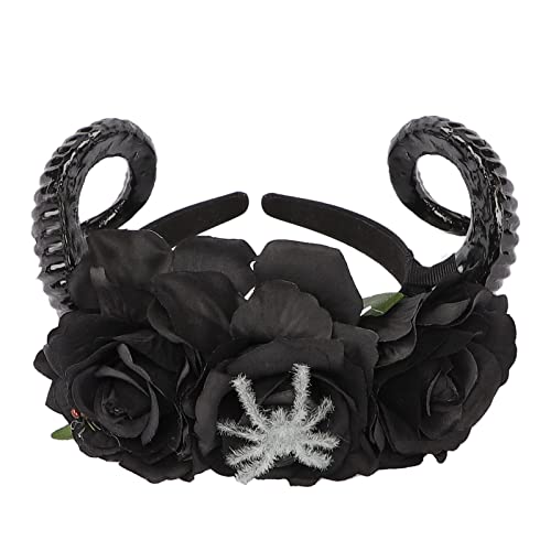 JIAHG Halloween Tag der Toten Haarreif Mexikanische Stirnband Rosen und Hörner Kopfschmuck Halloween Haarband Frauen Damen Halloween Zubehör kostüm Haarbänder Teufelhörner Haarbänder von JIAHG