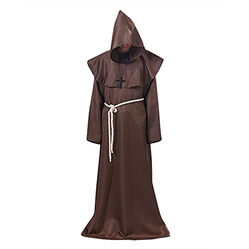 JIAHG Mönch Robe Priester Kostüm Herren Mittelalter Kostüm Mönch Prister Gewand Kostüm mit Kapuze Renaissance Halloween Cosplay Cape Herren Umhang für Karneval Fasching Cosplay Outfit von JIAHG