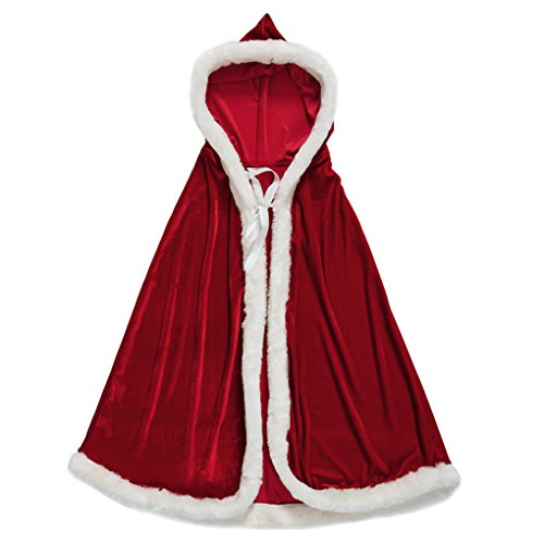 Weihnachten Santa Umhang mit Kapuze Weihnachtsmantel Cape Damen Weihnachtsfrau Kostüm Weihnachten Fasching Samt Umhang Kapuzenmantel Rot Samt Mantel Kinder Kostüm für Weihnachten Kostüm Party (80cm) von JIAHG