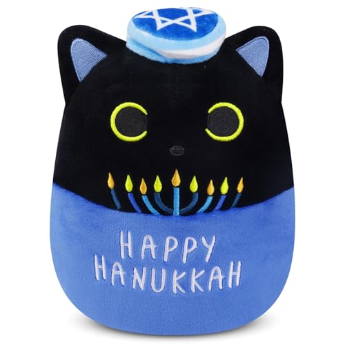 JIAJEGTGT Chanukkah-Plüsch-Katze, niedliche Tier-Plüschtiere, Chanukka-Dekorationen, Plüschkissen mit Davidstern und Kandelaber, tolles Geschenk für Juden, Jungen, Mädchen von JIAJEGTGT