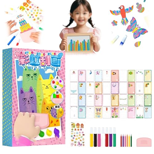 JIALING Squeegee Art Kids Paint Kit, 35 Pieces Childrens Painting Rainbow Dot Color Scratch Painting Set, DIY Christmas Rainbow Dot Color Scratch Painting, Rainbow Scratch Paper (1Set) von JIALING