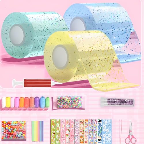 JIAMIAN Nano Tape Bubbles Set, Doppelseitiges Nanoband,Blowing Bubble Tape, DIY Craft Blow Bubbles, Bubble Tape Toy Kit Mit Pailletten Aufkleber, Interaktive Casual Games Geeignet Für Partys von JIAMIAN