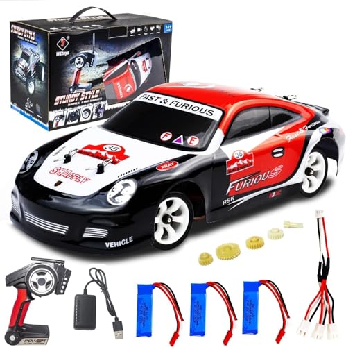 JIANFA WLtoys K969 RC Car, 1/28 Skala 2.4GHz Ferngesteuertes Auto 4WD 30KM/H Hochgeschwindigkeits-Rennwagen mit 3 aufgerüsteten 500mah-Akkus von JIANFA