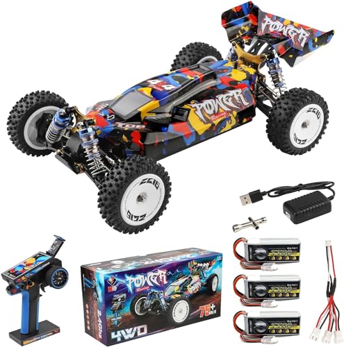 JIANFA Wltoys 124007 1/12 Bürstenloses RC Auto 2.4 GHZ RTR Max 75KM/H RC Drift Auto 4WD Geländetaugliche, Schnelle RC-Trucks mit 3 PCS aufgerüstetem 2s 2200mAh Akku von JIANFA