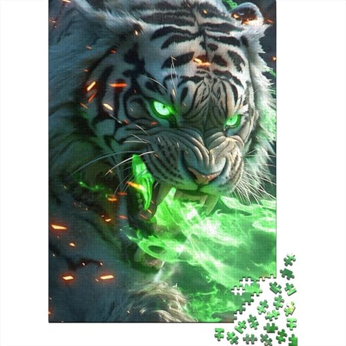 1000 Teile für Erwachsene, schwierige Puzzles, Tigers of Green Fire, Holzpuzzles für Erwachsene und Teenager, Weihnachtspuzzlegeschenke für Frauen (Größe 75x50cm) von JIANGENNF