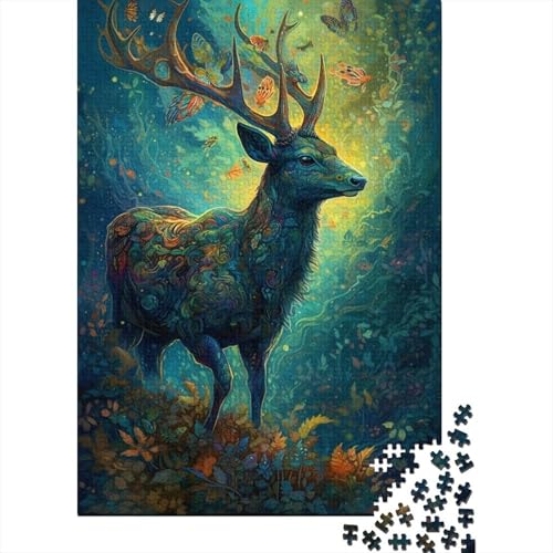 1000 Teile für Erwachsene, schwieriges Puzzle, Hirsch-Blumen-Puzzle aus Holz für Erwachsene, Puzzle aus Holz für Erwachsene und Teenager, 75 x 50 cm von JIANGENNF