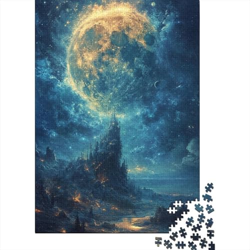 1000-teiliges Puzzle für Erwachsene, Farbiger Fantasiemond, Holzpuzzle für Erwachsene und Jugendliche durch Dekomprimieren, intellektuelles Lernspielzeug (Größe 75x50cm) von JIANGENNF