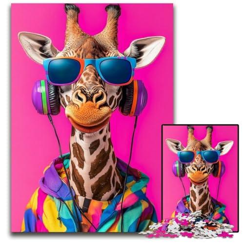 1000-teiliges Puzzle für Erwachsene, Giraffe hört Musik, Holzpuzzles für Familienspaß, geeignet als Schreibtischdekoration für Kinder ab 14 Jahren, 50x75cm 1000-teiliges Puzzle für Erwachsene, Giraffe hört Musik, Holzpuzzles für Familienspaß, geeignet als Schreibtischdekoration für Kinder ab 14 Jahren, 50x75cm von JIANGENNF