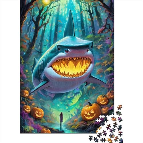 1000-teiliges Puzzle für Erwachsene, Halloween-Hai-Puzzle für Erwachsene und Jugendliche durch Dekomprimieren, intellektuelles Lernspielzeug, 75 x 50 cm von JIANGENNF