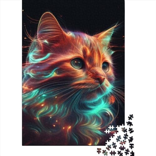 1000-teiliges Puzzle für Erwachsene, Kunst, bunte Katzen, Puzzles für Erwachsene und Jugendliche, Holzpuzzle, Spielzeug, Denkspiel, Größe: 75 x 50 cm von JIANGENNF