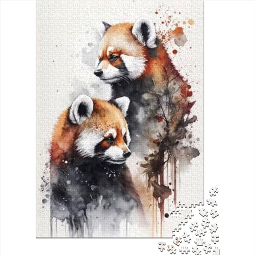 300-teiliges Puzzle für Erwachsene, Zwei Rote Pandas, Aquarell-Puzzles für Erwachsene und Jugendliche, Holzpuzzle, Spielzeug, Denkspiel, Größe: 40 x 28 cm von JIANGENNF