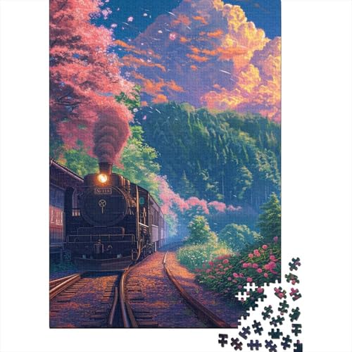 500 Teile für Erwachsene, schwierige Puzzles, Sakura Express, Holzpuzzle, Puzzles für Erwachsene, Familienspiele, Weihnachts- und Geburtstagsgeschenke 20,47x14,96 Zoll von JIANGENNF