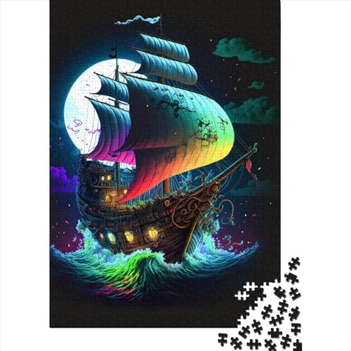 500 Teile für Erwachsene, schwieriges Puzzle, Piratenschiff, bunte Holzpuzzles für Teenager, Geschenke, dekomprimierendes intellektuelles Lernspielzeug, 52 x 38 cm von JIANGENNF