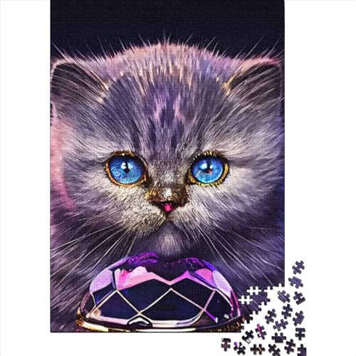 500 Teile für Erwachsene, schwieriges Puzzle, süße Katze bemalen, Holzpuzzle für Erwachsene und Teenager, nachhaltiges Puzzle für Erwachsene (Größe 20,47 x 14,96 Zoll) von JIANGENNF