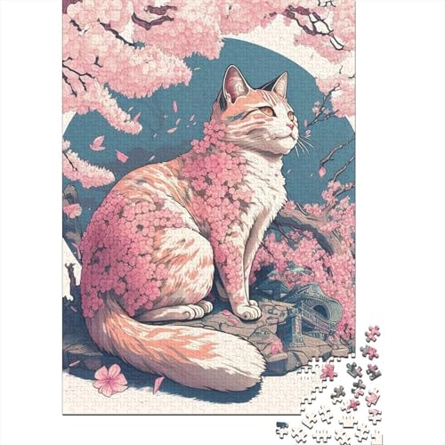 500 Teile für Erwachsene Schwierige Puzzles Katze Kirschblüte Japan Puzzles für Erwachsene Teenager Als Geschenke für die ganze Familie und die 52x38cm von JIANGENNF