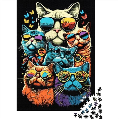 500 große Teile Puzzle für Erwachsene Die Katzen tragen eine Brille Holzpuzzle Erwachsenenpuzzle Puzzle für Erwachsene Lernspiel Herausforderungsspielzeug 52x38cm von JIANGENNF