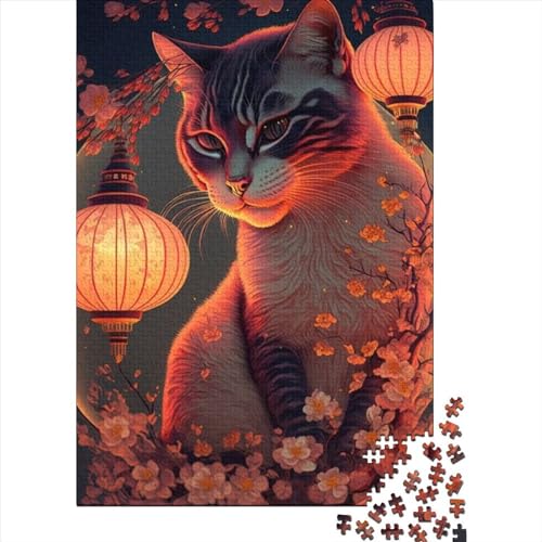 500-teiliges Puzzle „Fantasy Cat“, Puzzle für Erwachsene und Jugendliche, Holzbrett-Puzzle, Spielzeug, Denkspiel, Größe: 52 x 38 cm von JIANGENNF